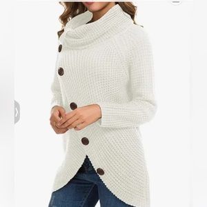 GRECERELLE chunky button pullover turtle cowl neck Asymmetric hem sweater NWT